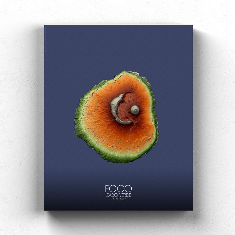 Ilha do Fogo Cabo Verde elevation map mapospheres fullpage canvas