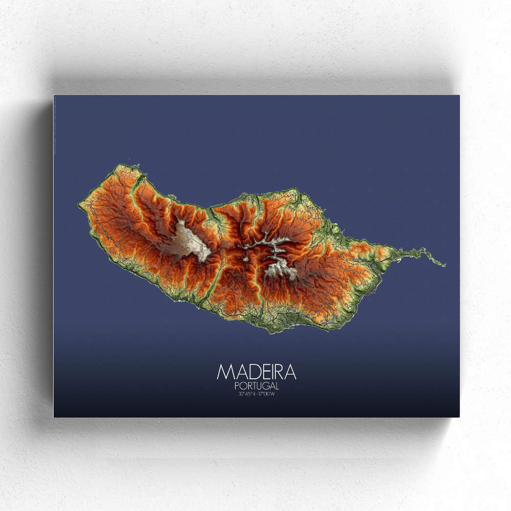 Madeira Portugal elevation map mapospheres fullpage canvas