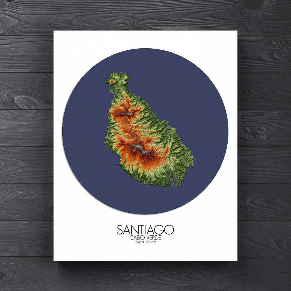 Santiago Praia Cabo Verde elevation map mapospheres roundshape canvas