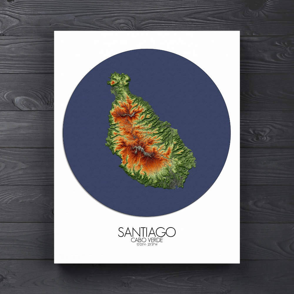 Santiago Praia Cabo Verde elevation map mapospheres roundshape canvas