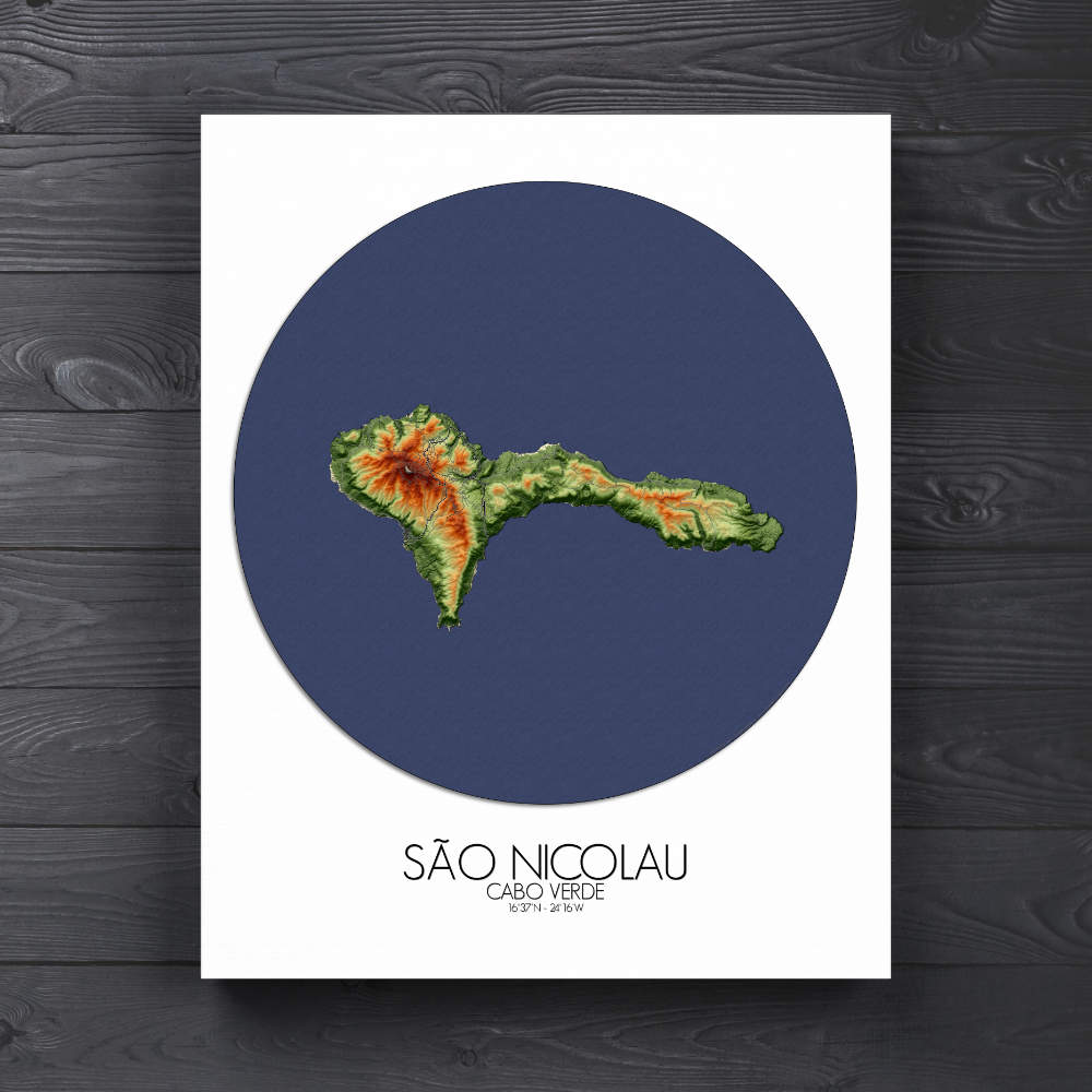 Sao Nicolau Cabo Verde elevation map mapospheres roundshape canvas