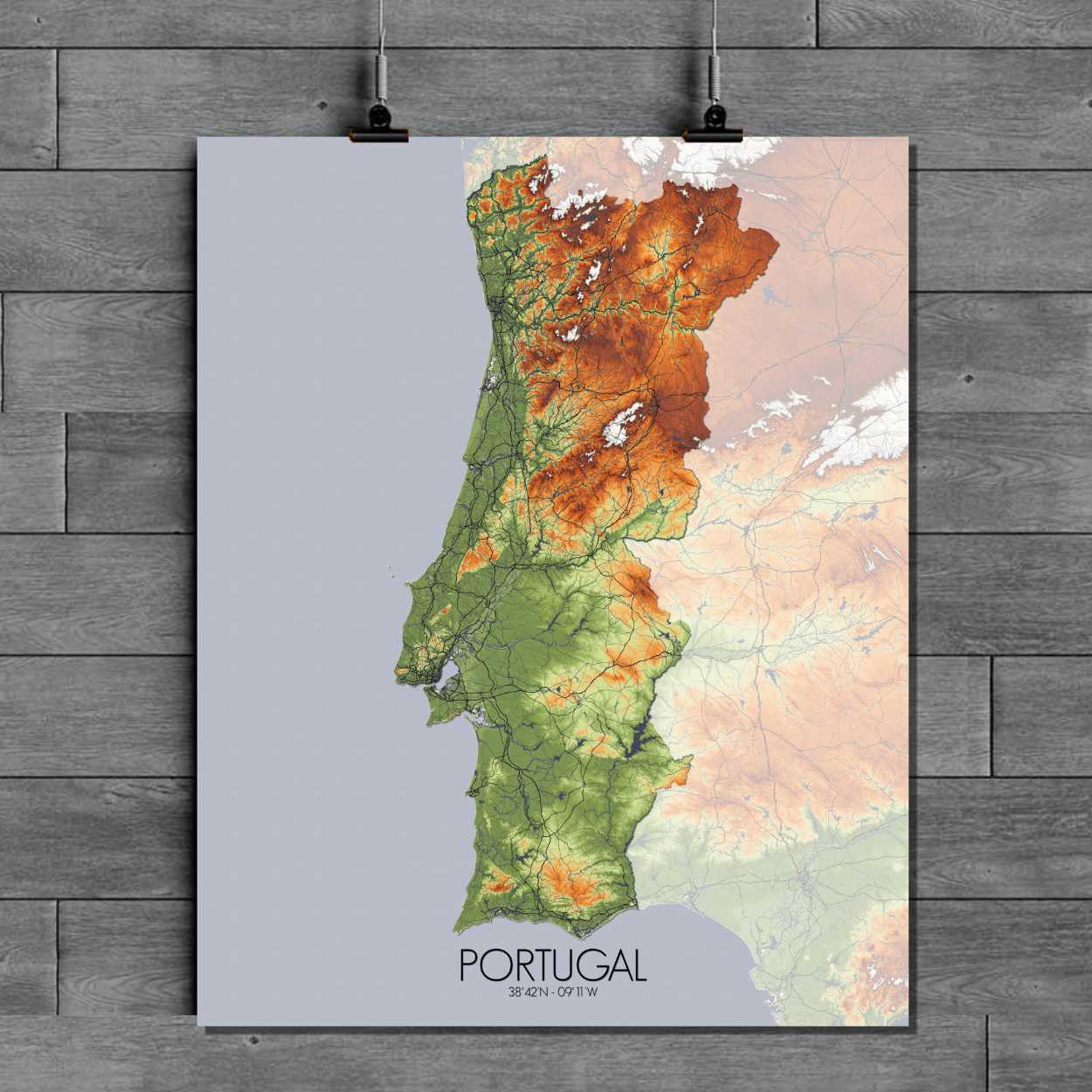 Mapospheres Portugal fancy design poster elevation map