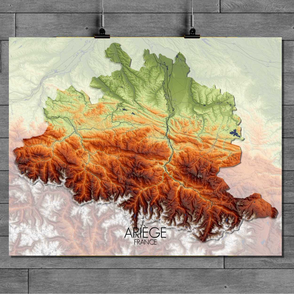 Mapospheres Ariege fancy design poster elevation map