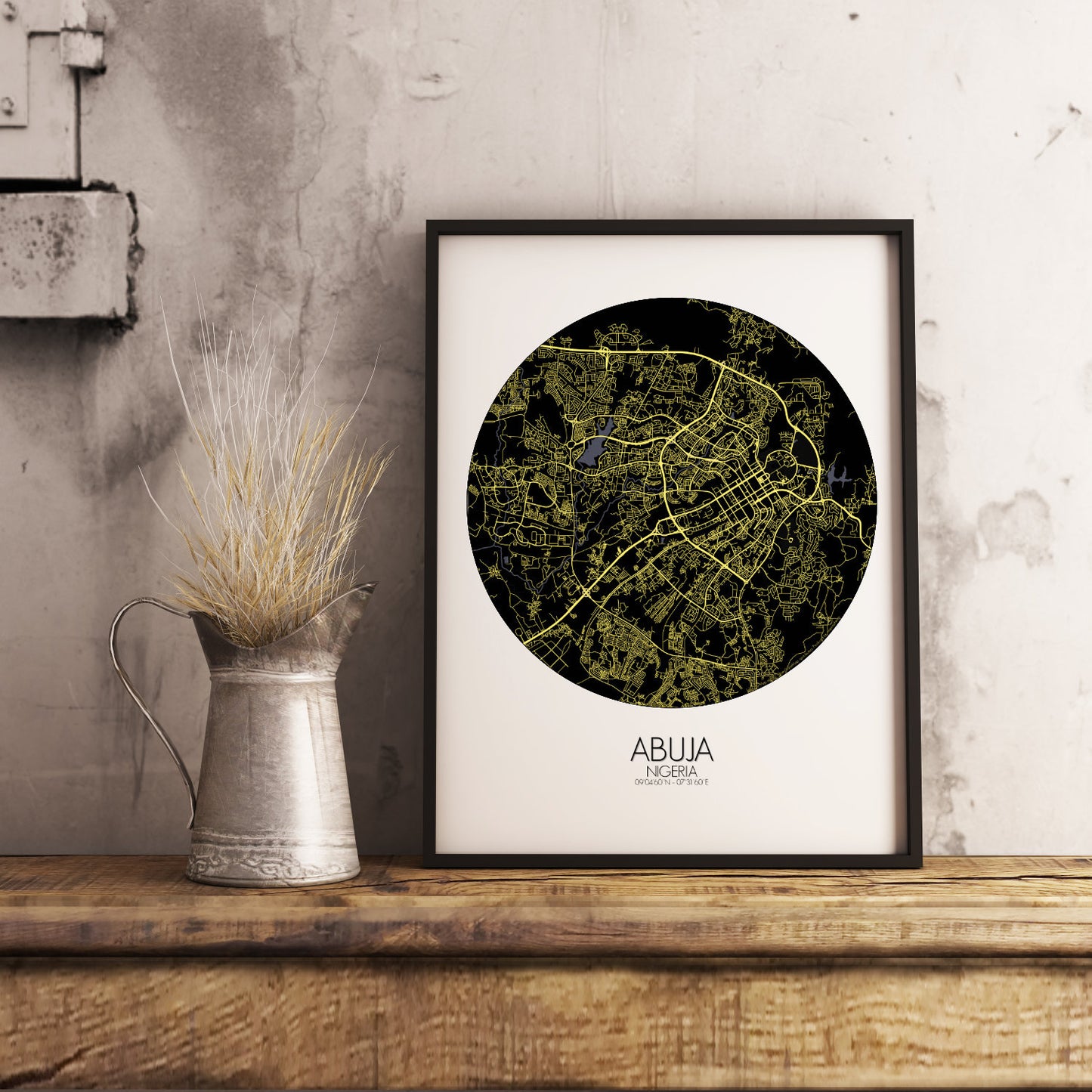 Mapospheres Abuja Night round shape design poster city map