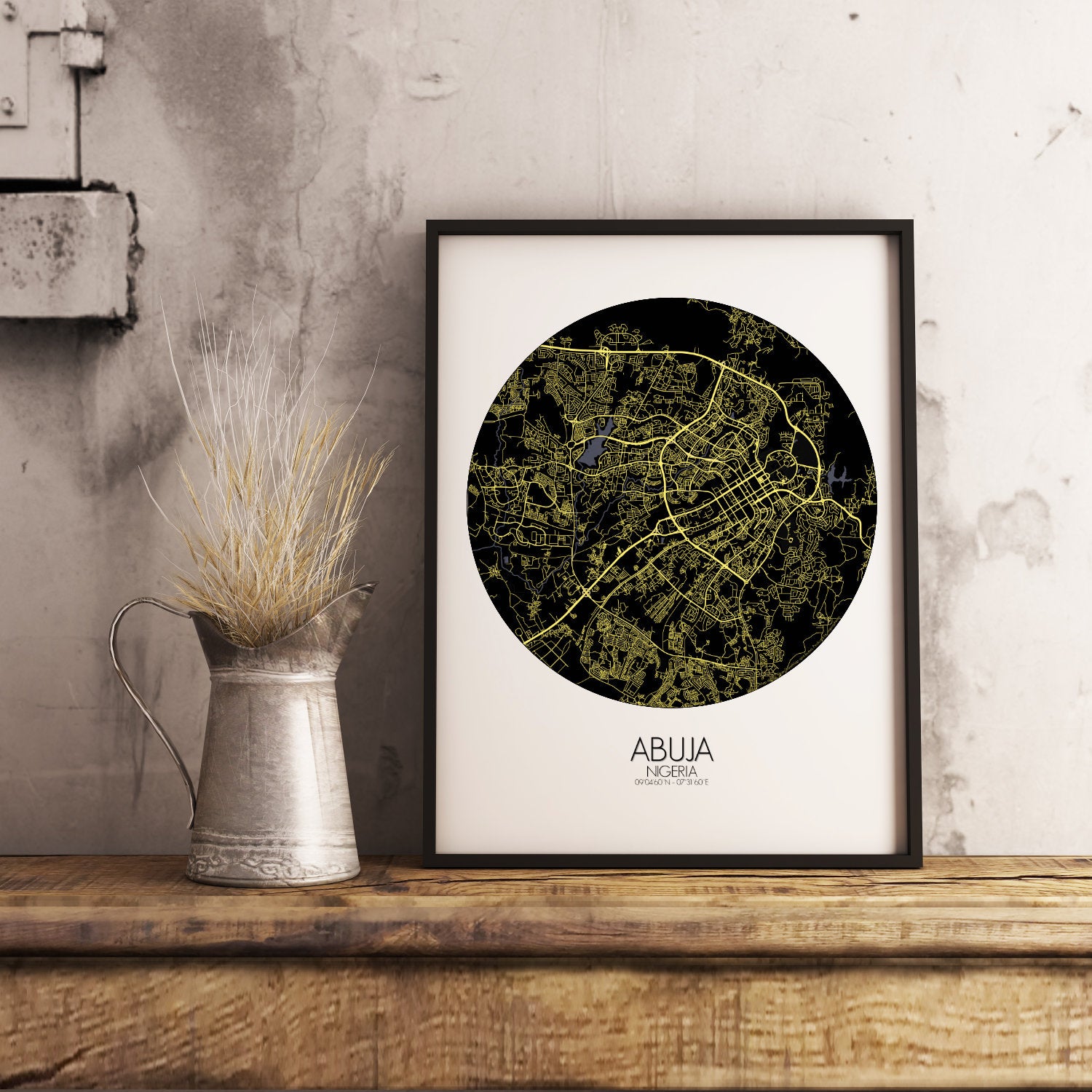Mapospheres Abuja Night round shape design poster city map