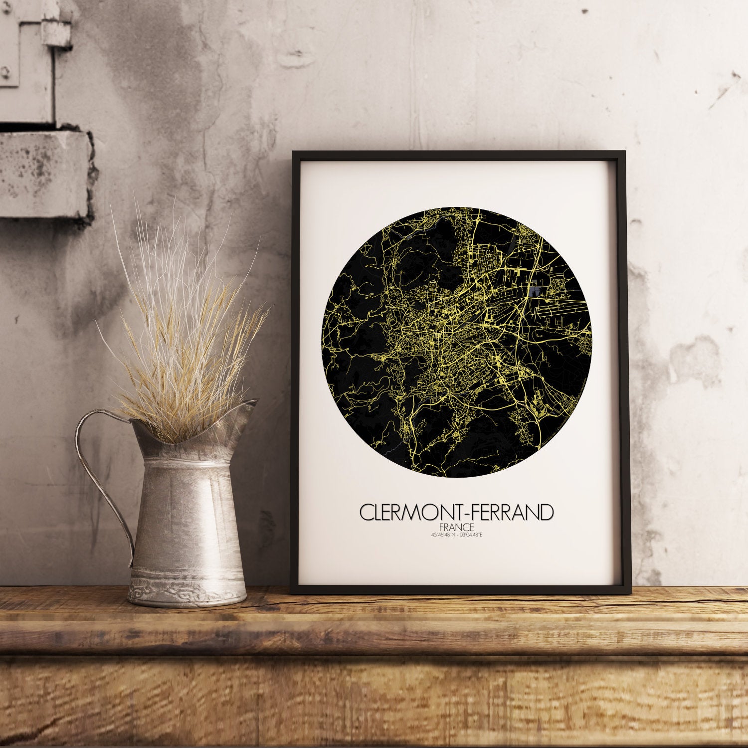 Mapospheres Clermont Night round shape design poster city map