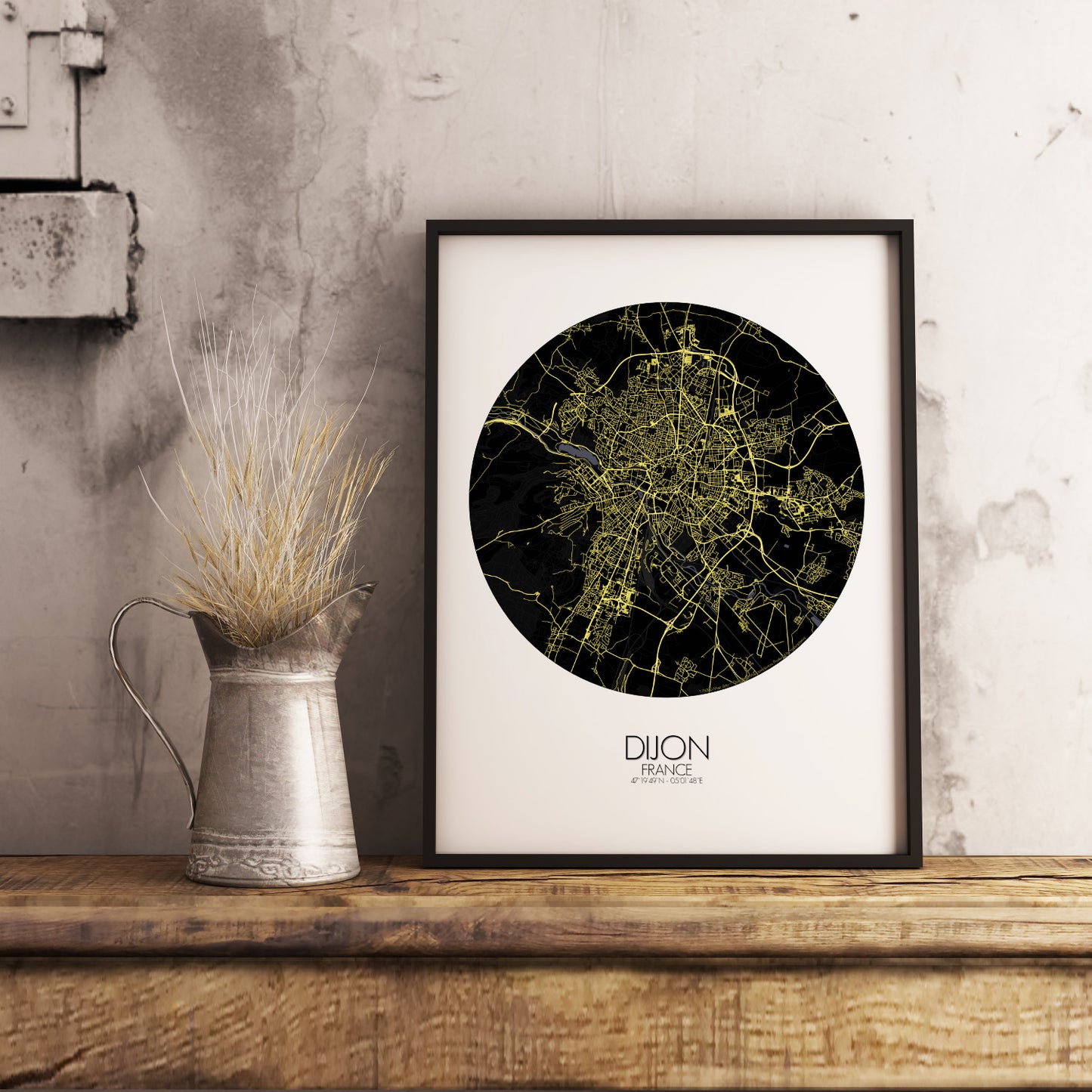 Mapospheres Dijon Night round shape design poster city map