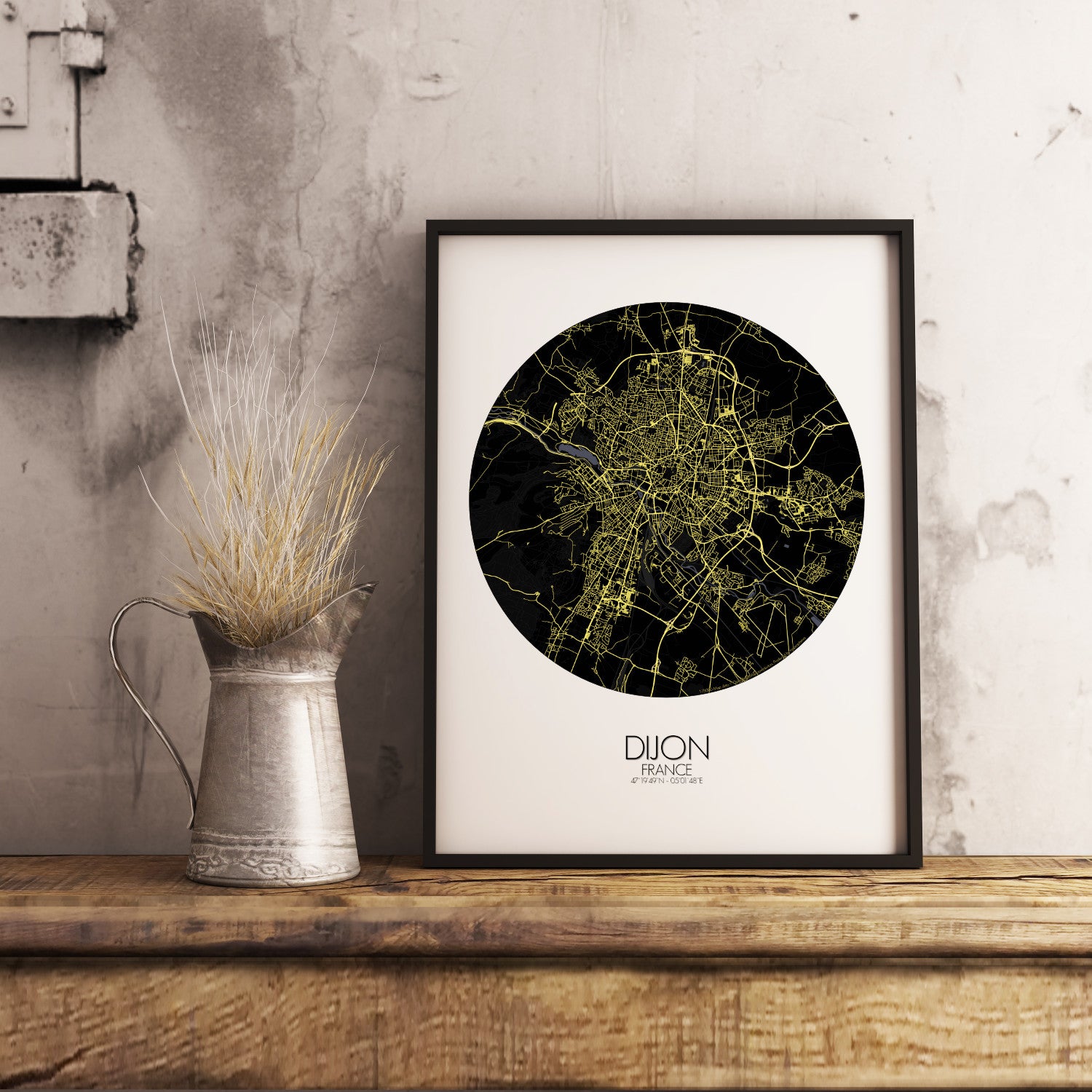 Mapospheres Dijon Night round shape design poster city map