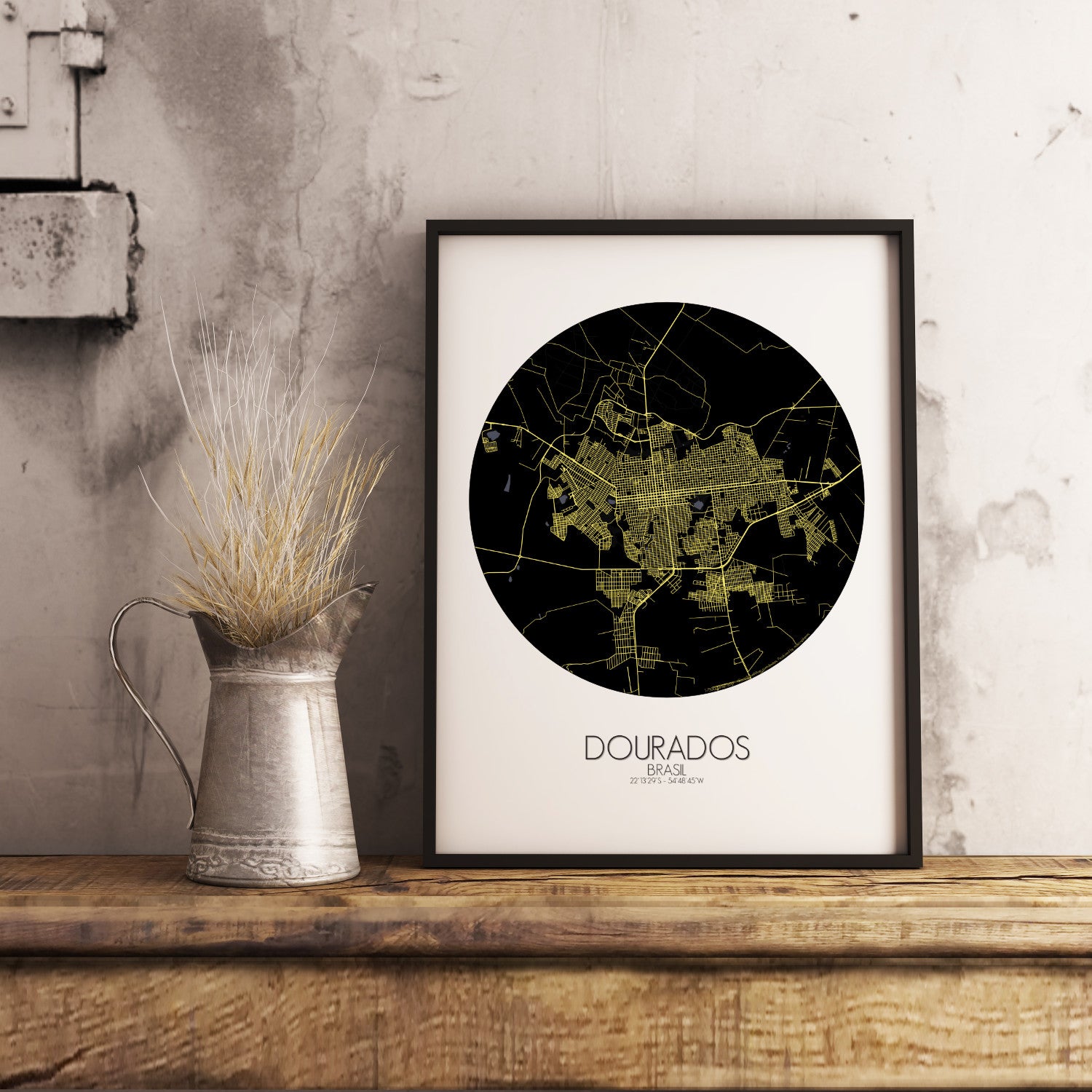 Mapospheres Dourados Night round shape design poster city map