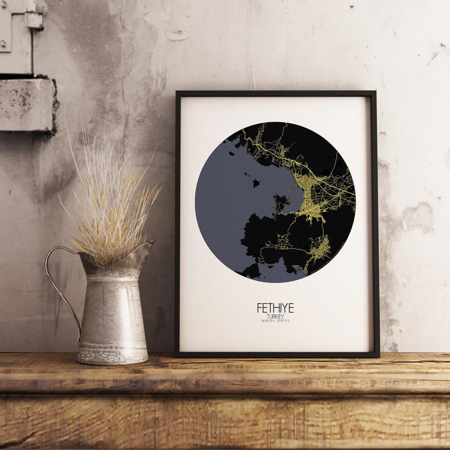 Mapospheres Fethiye Night round shape design poster city map