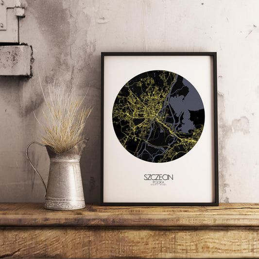 Mapospheres Szeczin Night round shape design poster city map