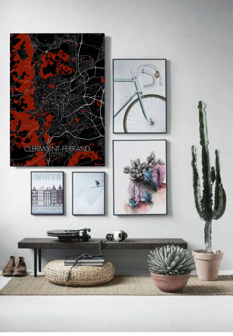 Mapospheres Clermont Red dark full page design poster city map
