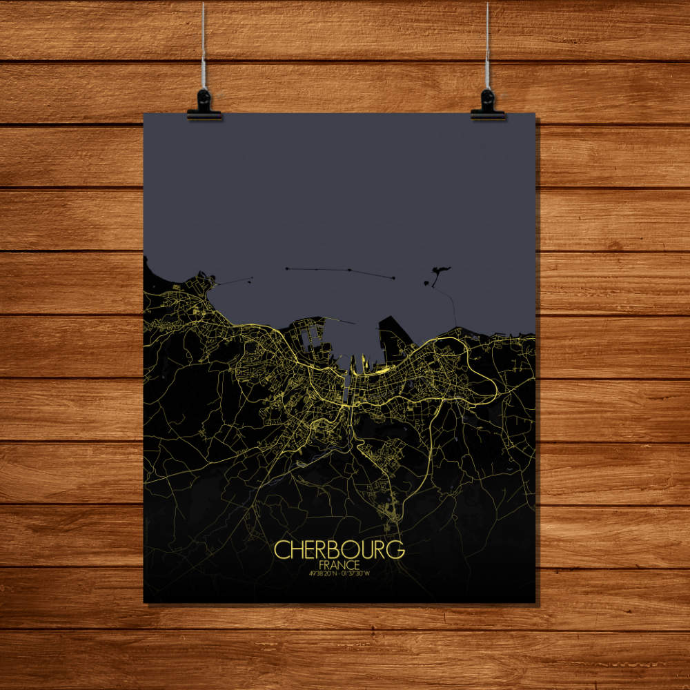 Mapospheres Cherbourg Night Design full page design poster city map
