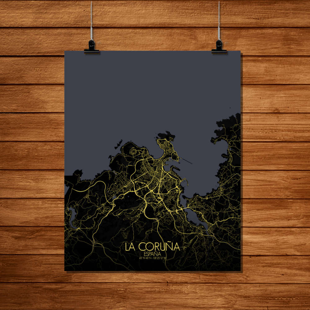Mapospheres La Coruna Night Design full page design poster affiche city map