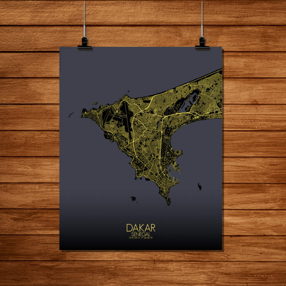 Mapospheres Dakar Night Design full page design poster affiche city map
