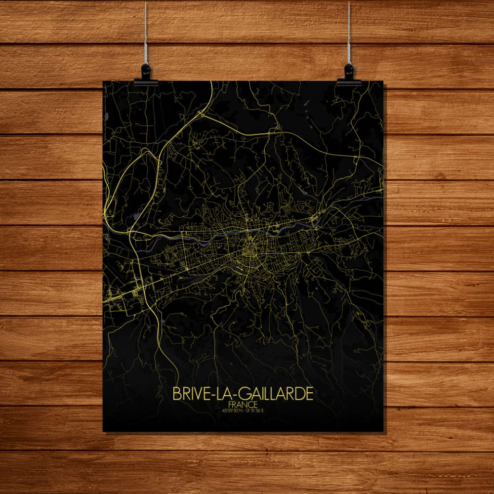 Mapospheres Brive Night Design full page design poster affiche city map