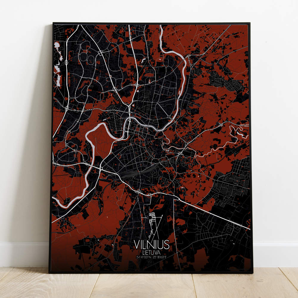 Mapospheres Vilnius Red dark full page design poster city map