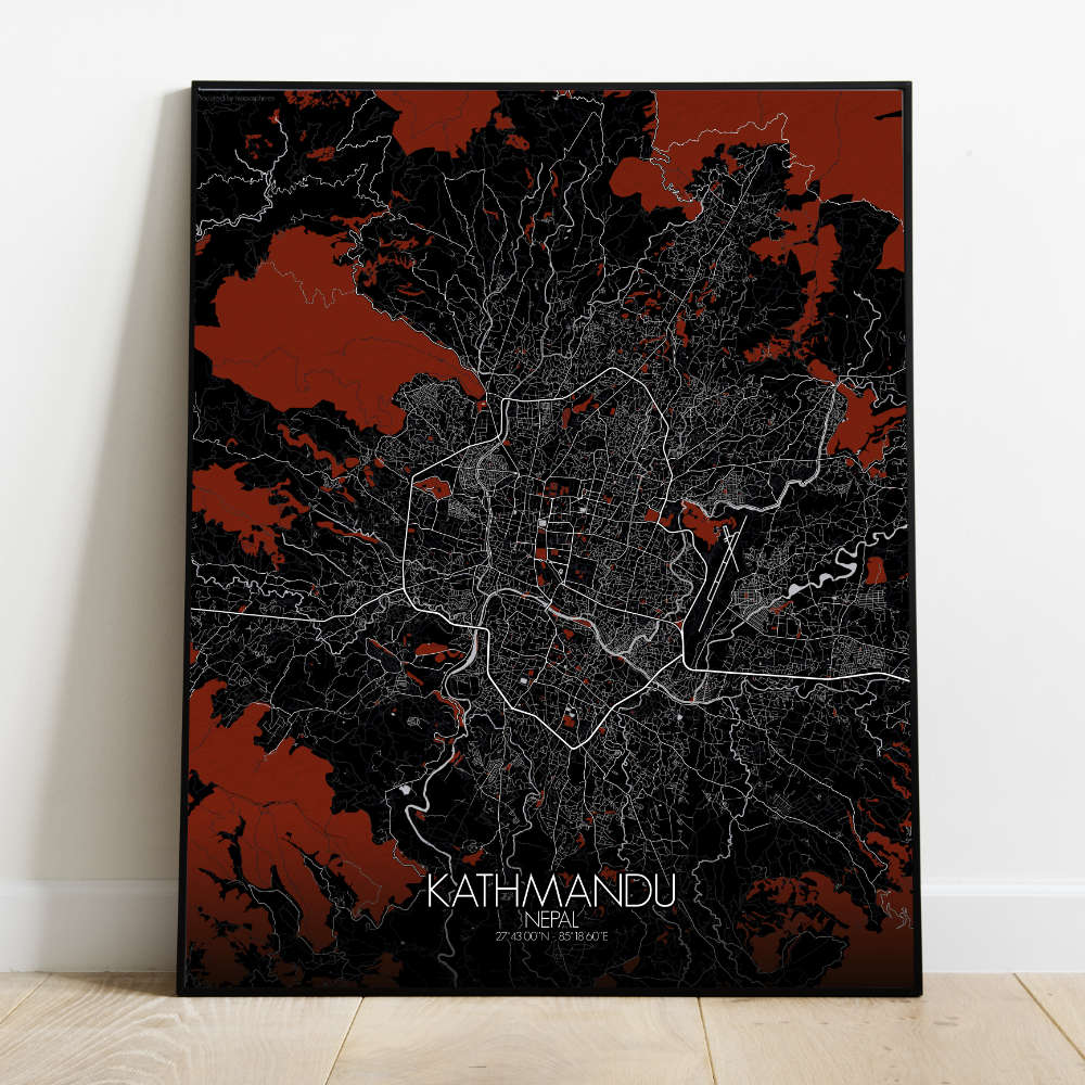 Mapospheres Kathmandu Red dark full page design poster affichecity map