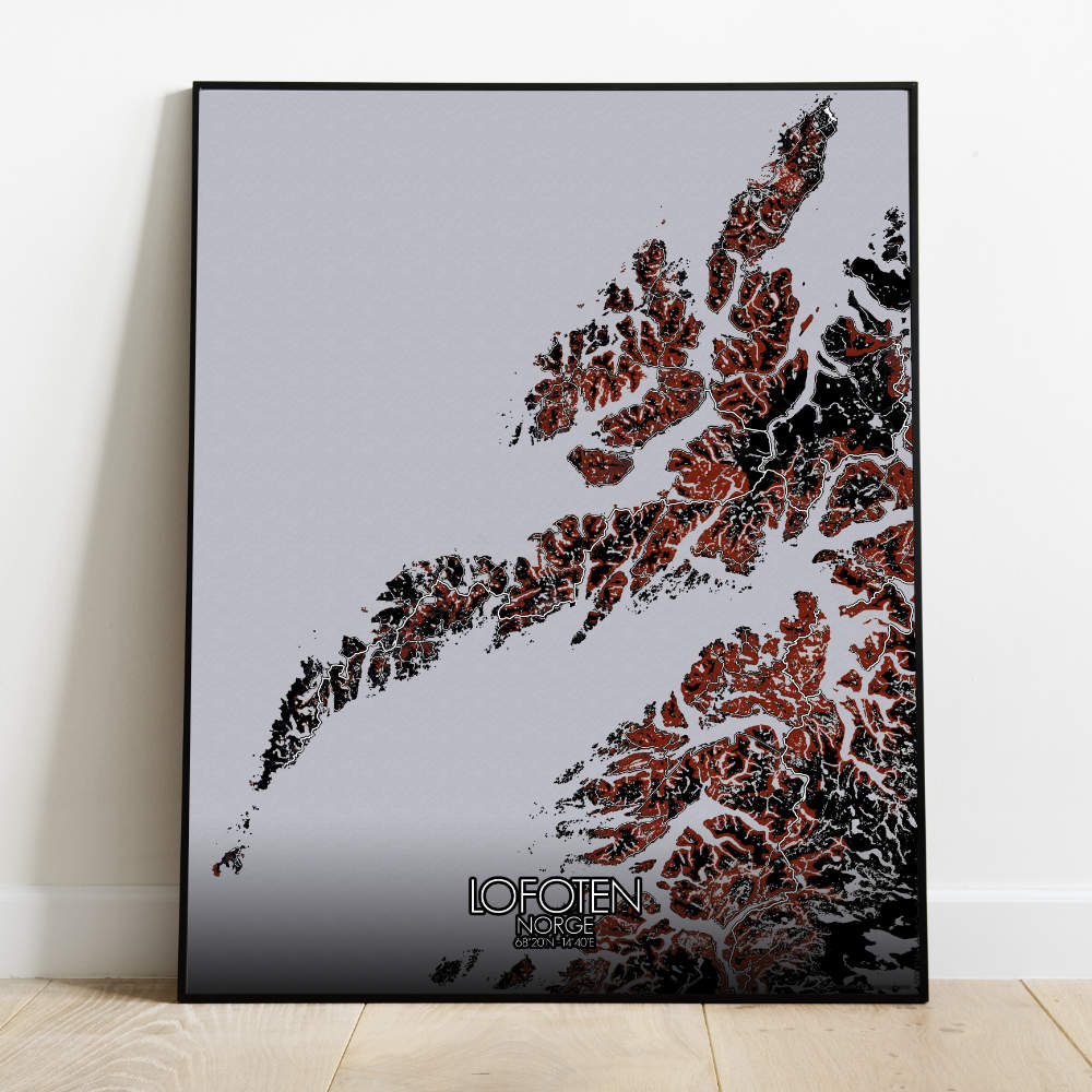 Mapospheres Lofoten Red dark full page design poster city map