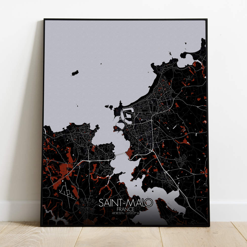Mapospheres Saint Malo Red dark full page design poster city map