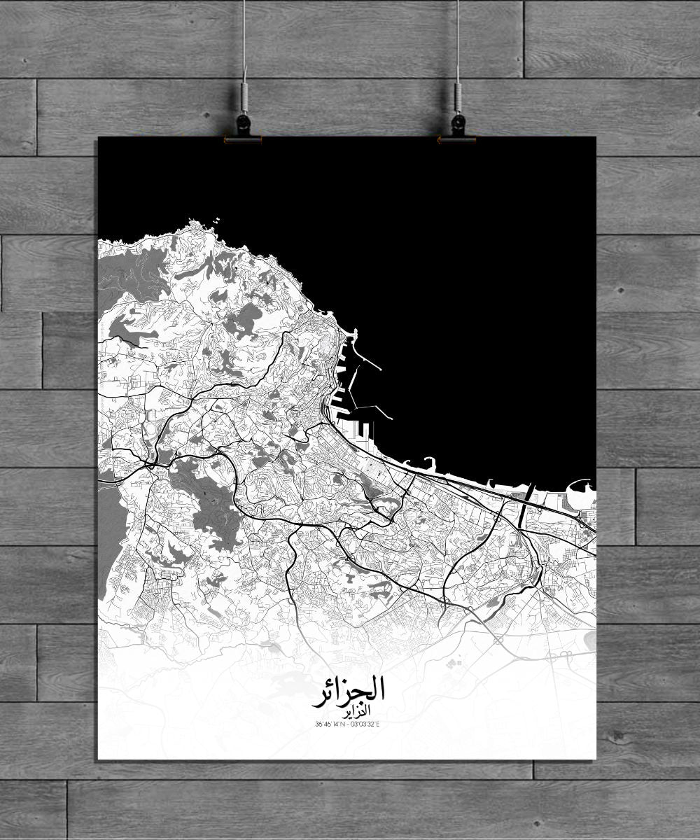 Mapospheres Algiers Black and White full page design canvas city map