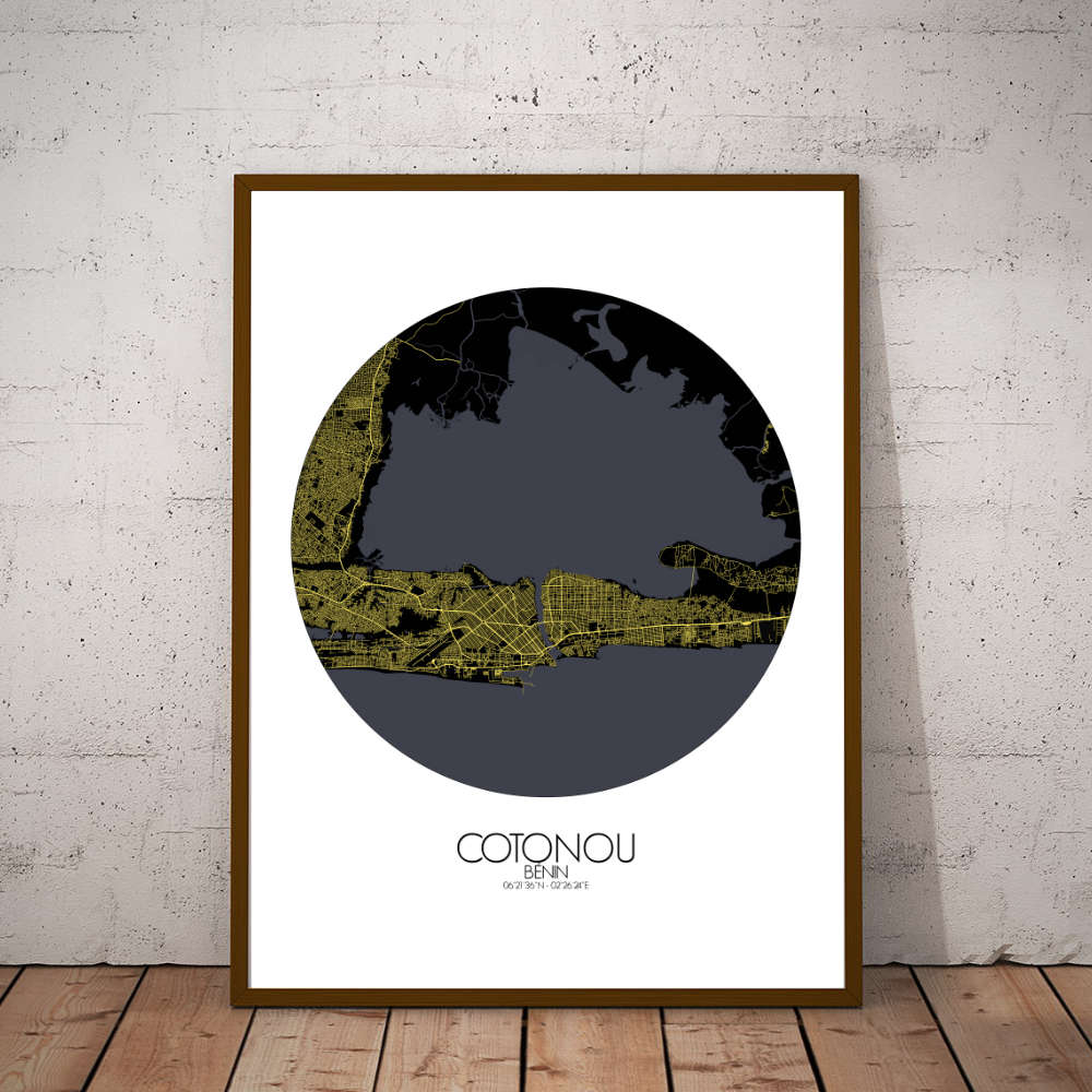 Mapospheres Cotonou Night round shape design poster city map