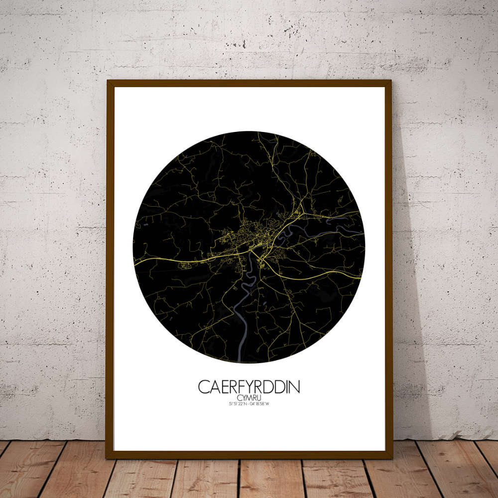 Mapospheres Carmarthen Night round shape design poster city map