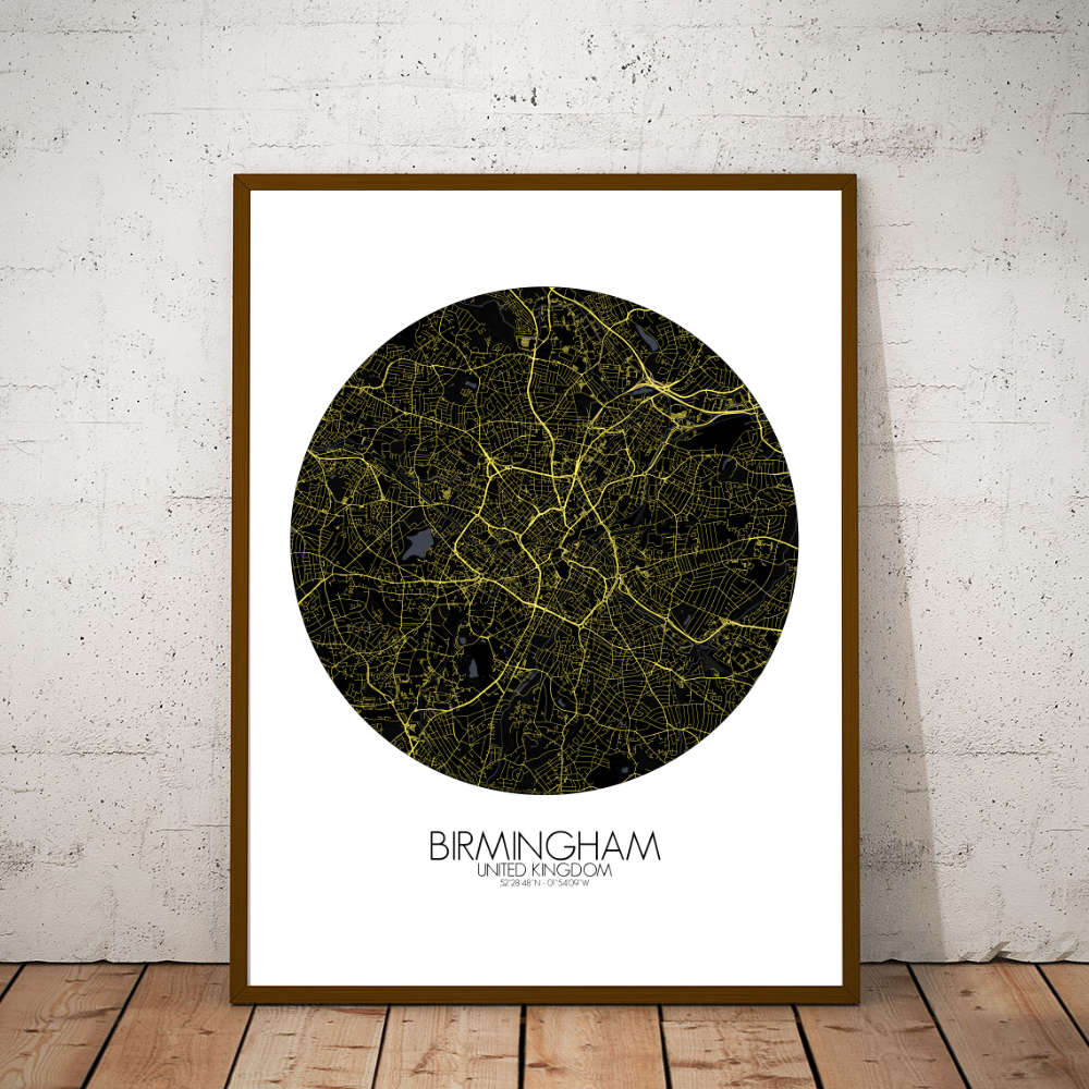 Mapospheres Birmingham Night round shape design poster city map
