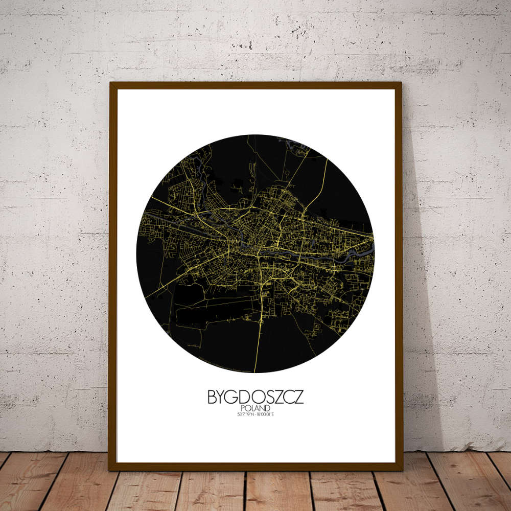 Mapospheres Bygdoszcz Night round shape design poster city map