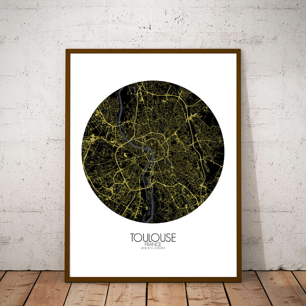 Mapospheres Toulouse Night round shape design poster affiche city map