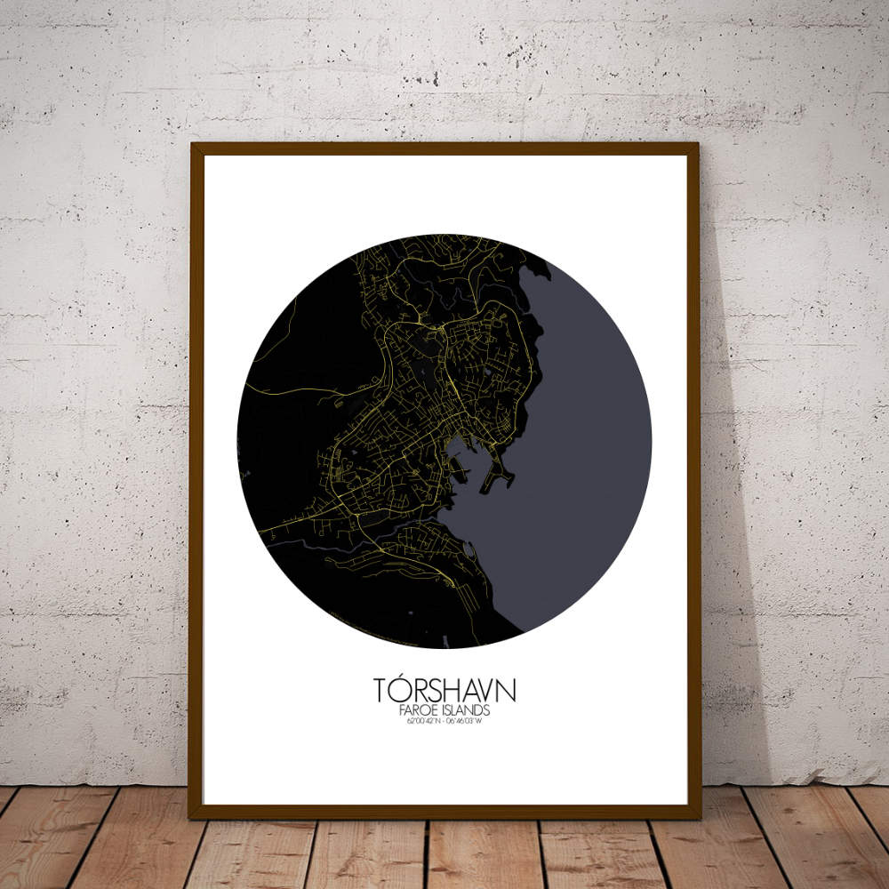 Mapospheres Torshavn Night round shape design poster city map
