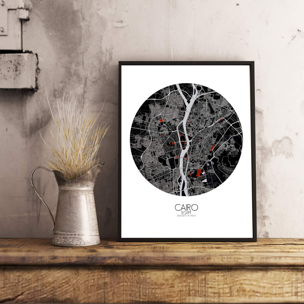 Mapospheres Cairo Red dark round shape design poster city map