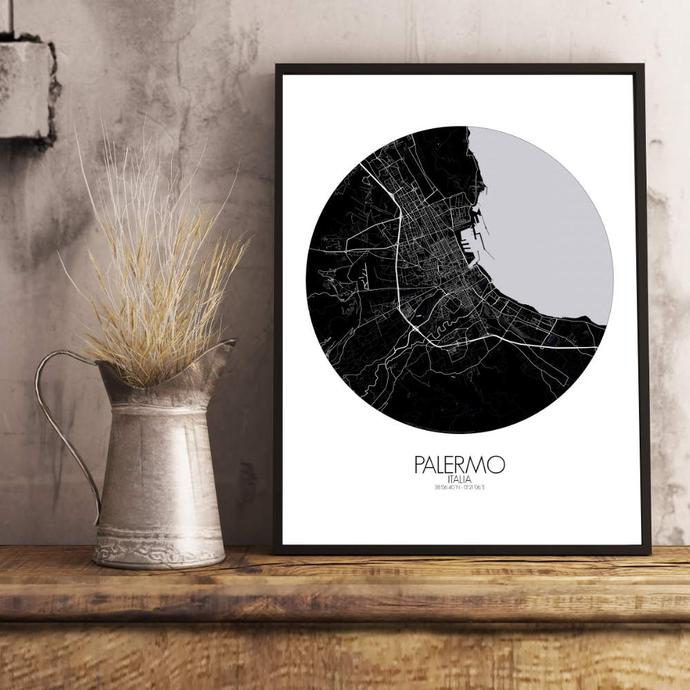 Mapospheres Palermo Red dark round shape design poster city map