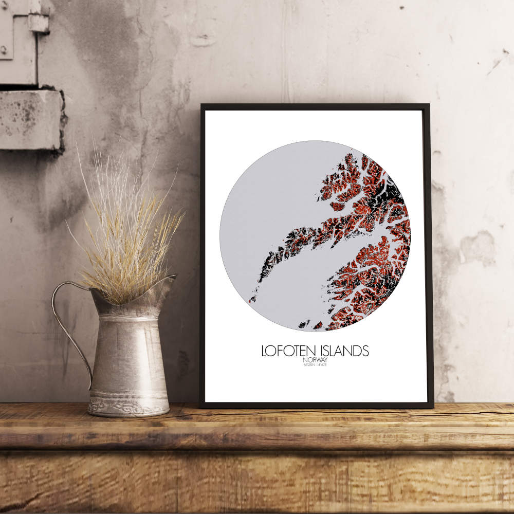 Mapospheres Lofoten Red dark round shape design poster city map
