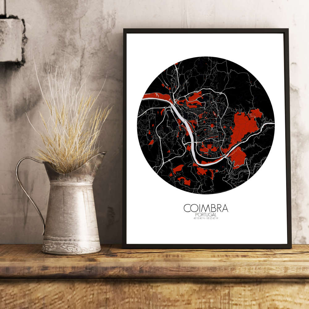 Mapospheres Coimbra Red dark round shape design poster city map
