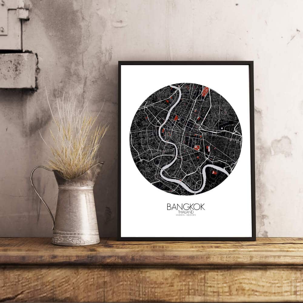 Mapospheres Bangkok Red dark round shape design poster city map