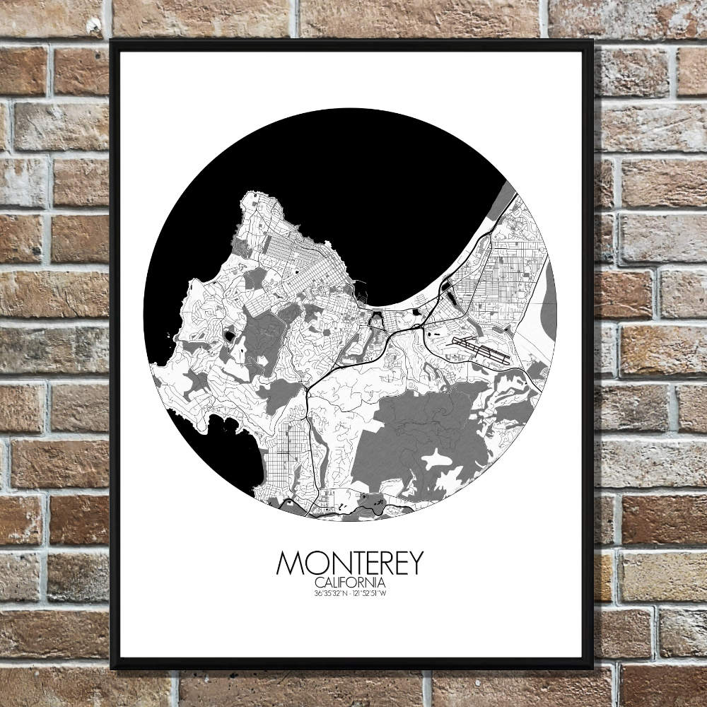 Mapospheres Monterey Black and White round shape design poster city map