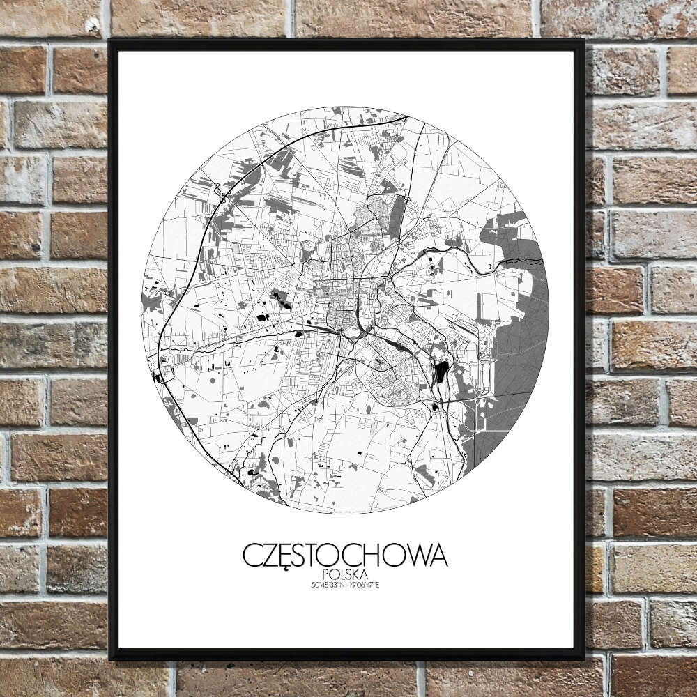 Mapospheres Czestochowa Black and White round shape design poster city map