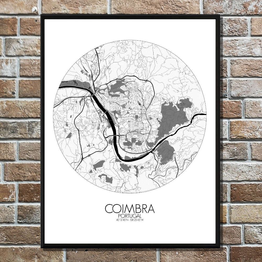 Mapospheres Coimbra Black and White round shape design poster city map
