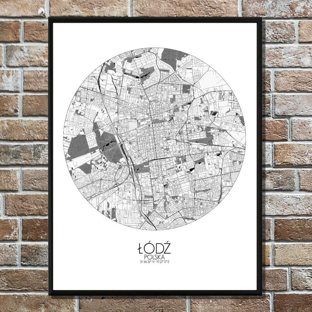 Mapospheres Lodz Black and White round shape design poster city map