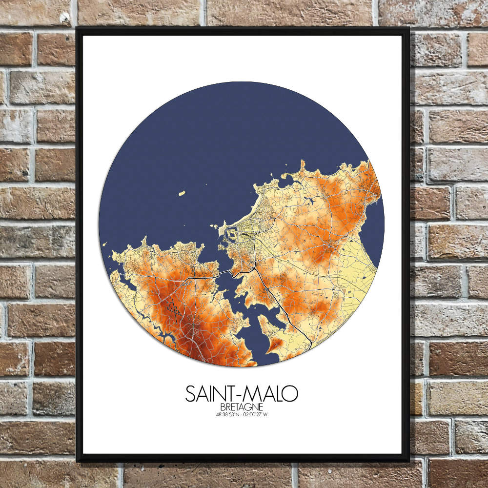 Mapospheres Saint Malo Elevation Map round shape design poster city map