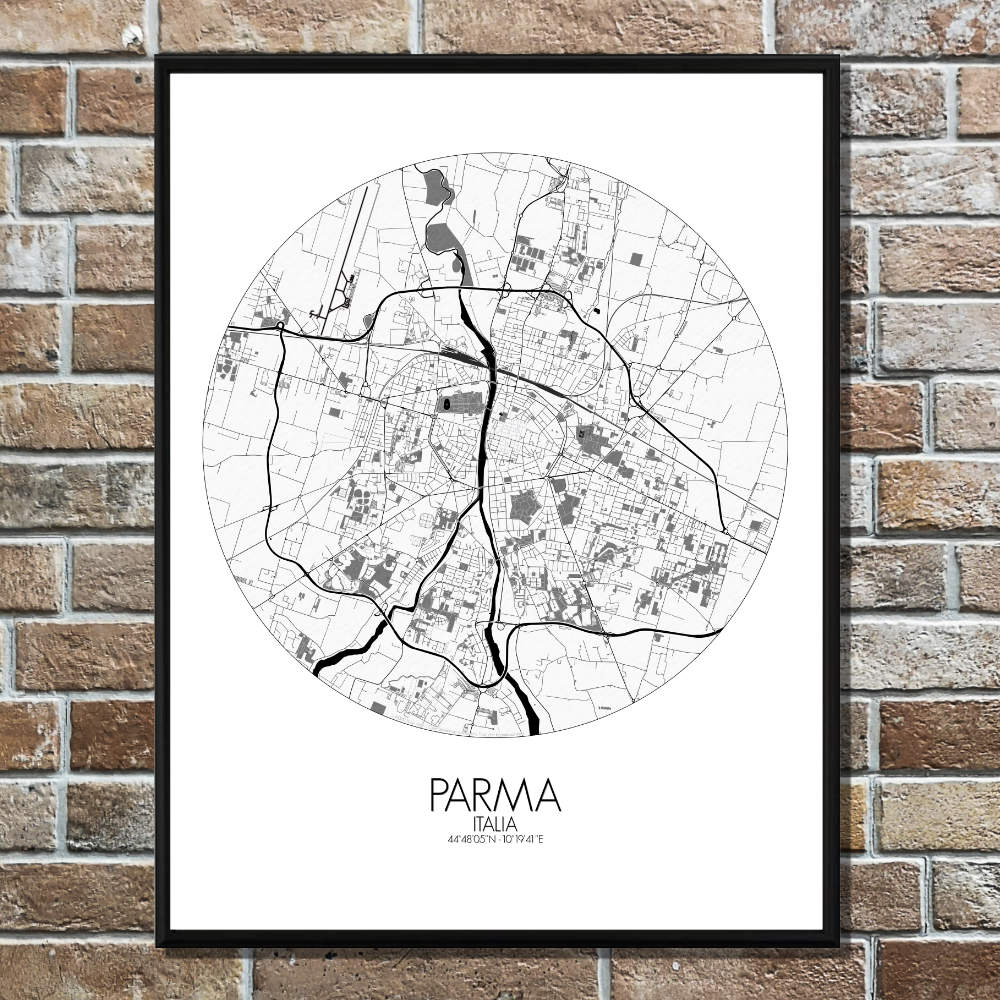 Mapospheres Parma Black and White round shape design poster affiche city map