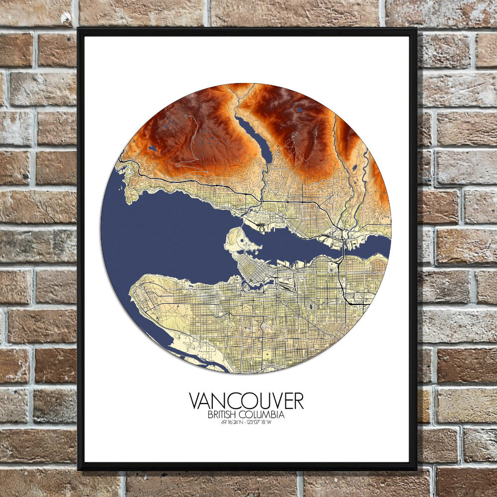 Mapospheres Vancouver round shape design poster elevation map