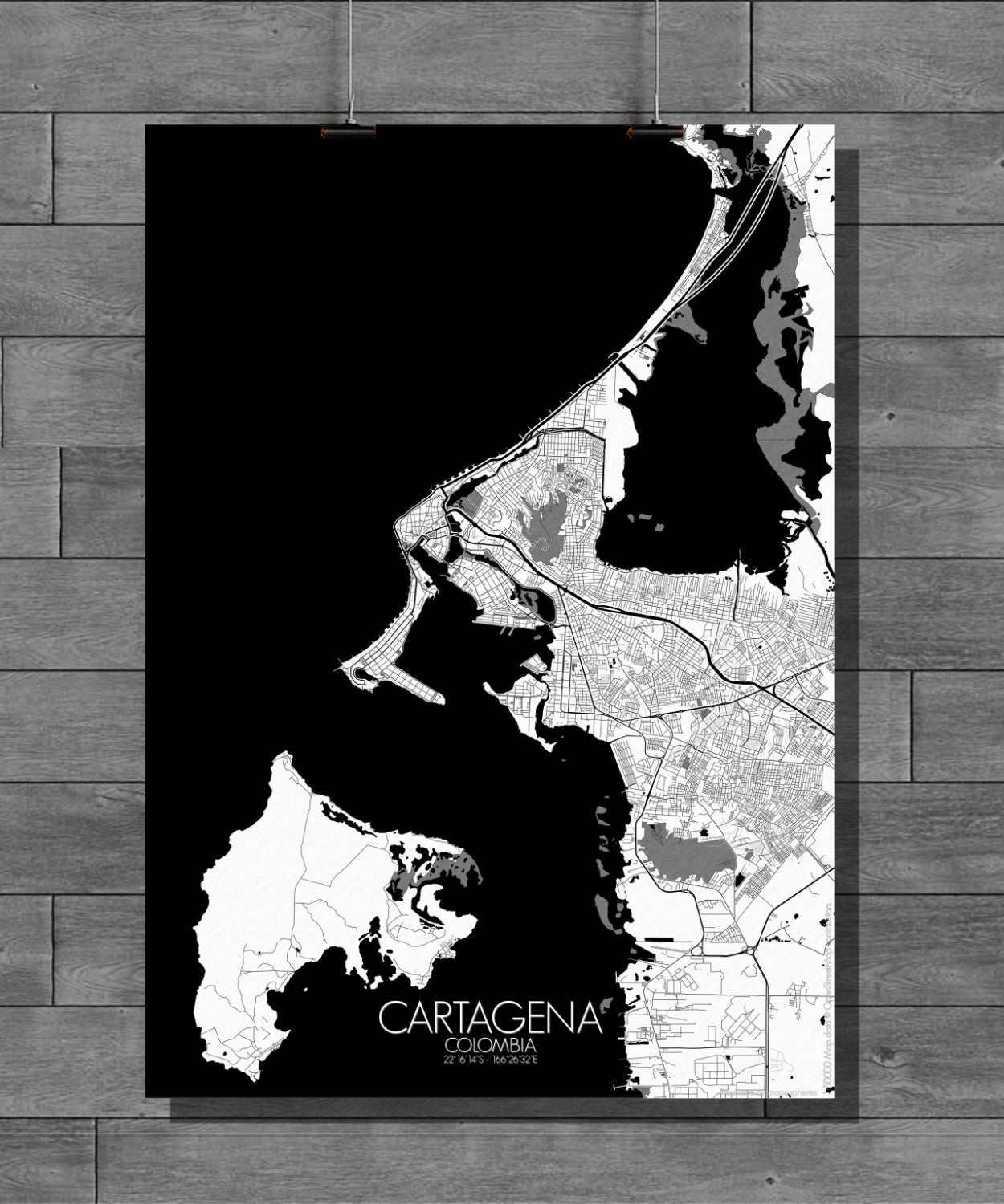 Cartagena Black and White full page design poster city map