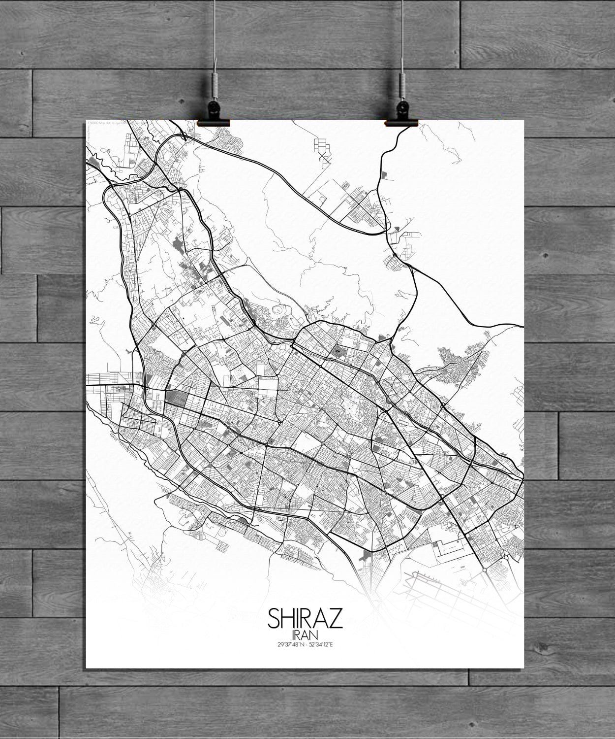 Shiraz Black and White full page design poster city map