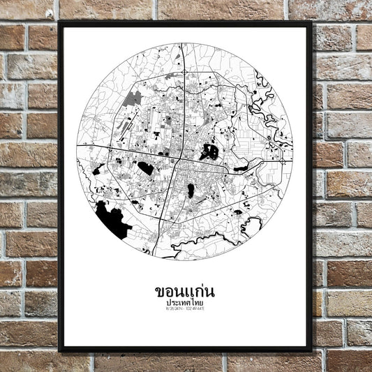 Khonkaen Black and White round shape design poster city map