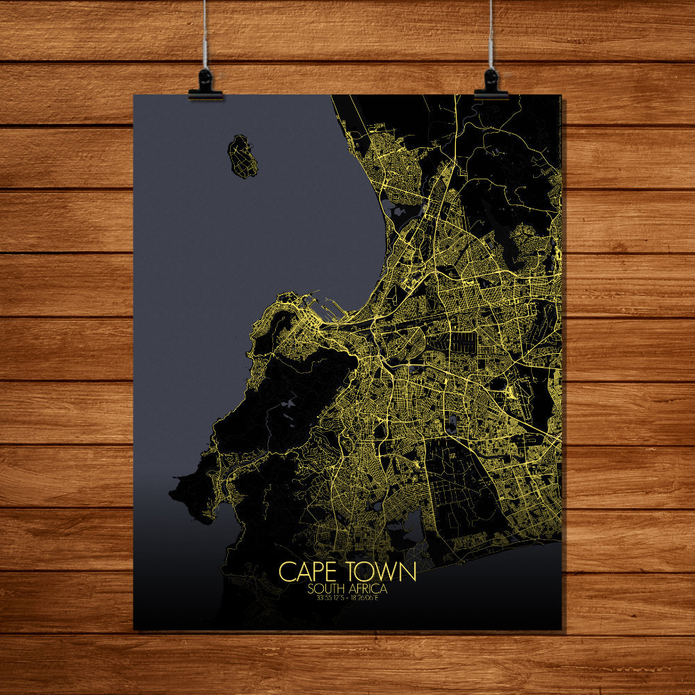 Mapospheres Cape Town Night full page design poster city map