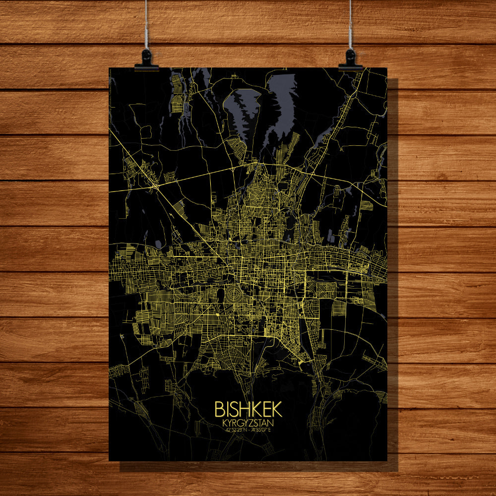 Bishkek Night full page design poster city map
