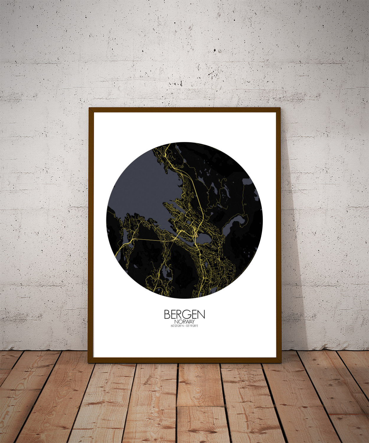 Mapospheres Bergen Night round shape design poster city map