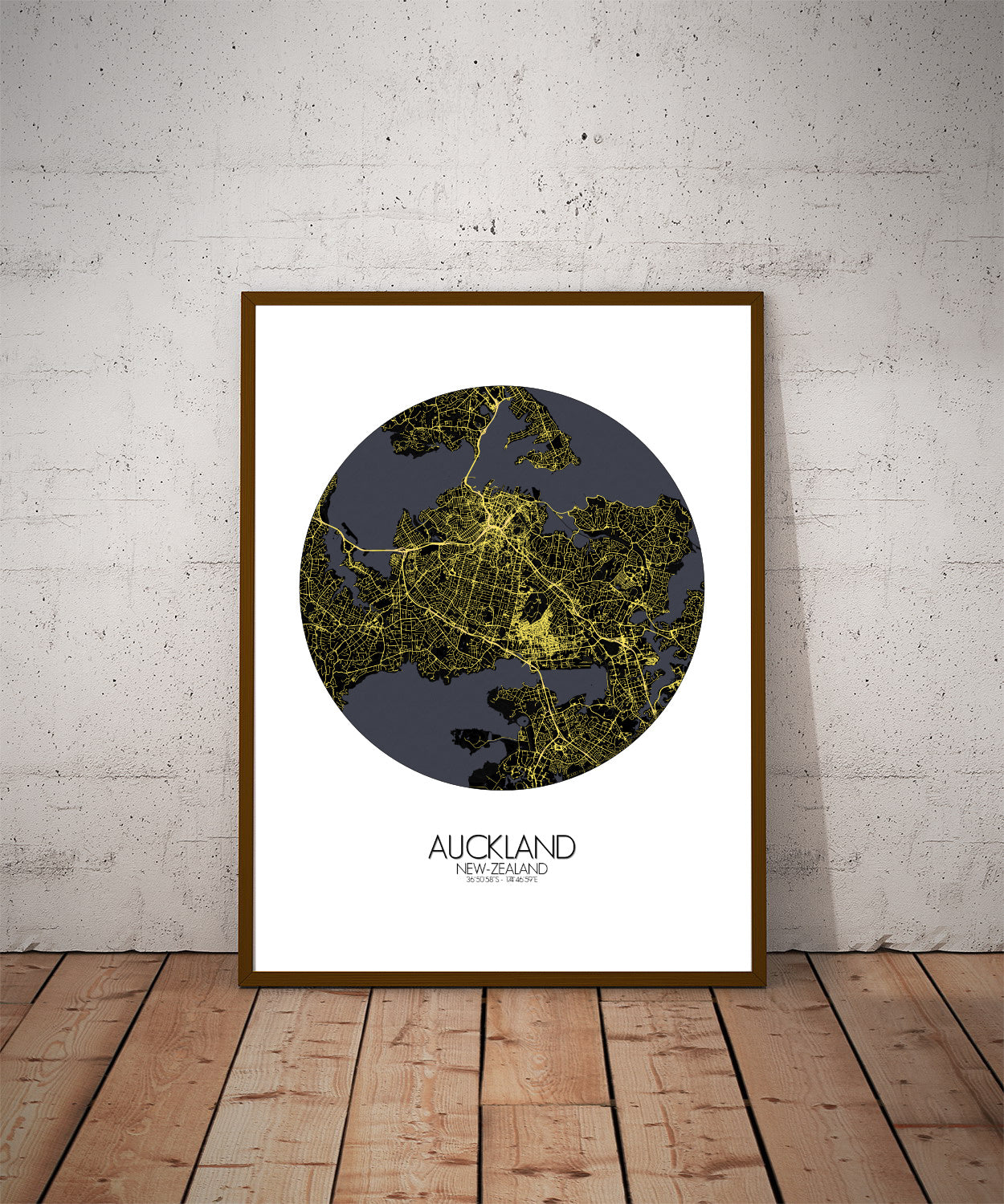 Auckland Night round shape design poster city map